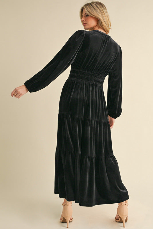 Velvet Tiered Maxi Dress