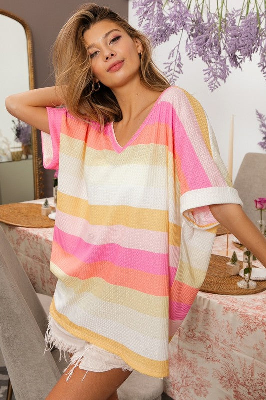 Bridget Multi Stripe Waffle Knit Top