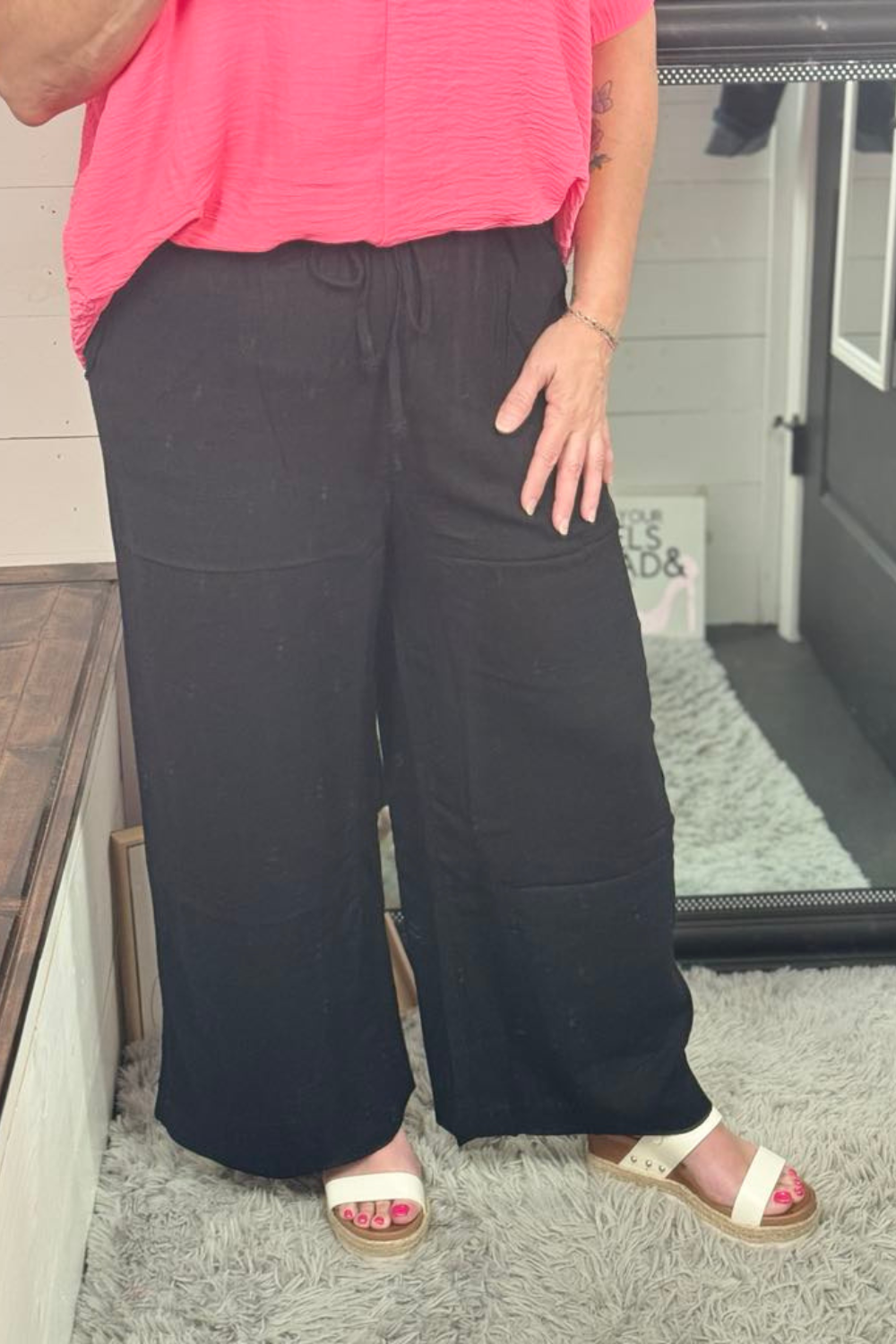 Jessie Wide Leg Linen Blend Pants - Black