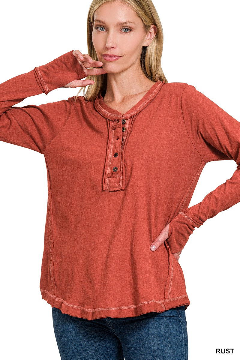 Thumbhole Henley Top - Rust