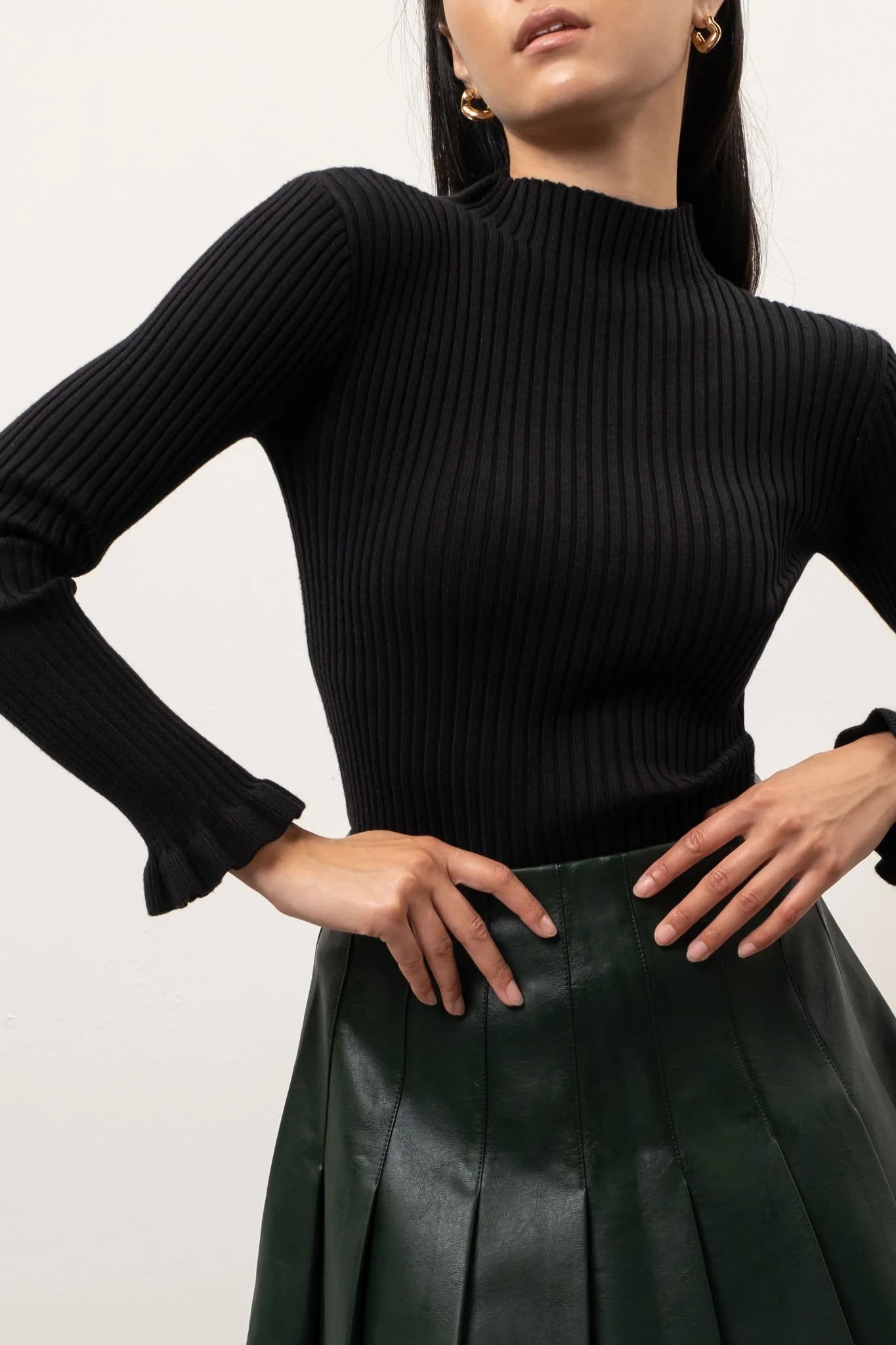 Lettuce Hem Mock Neck Sweater