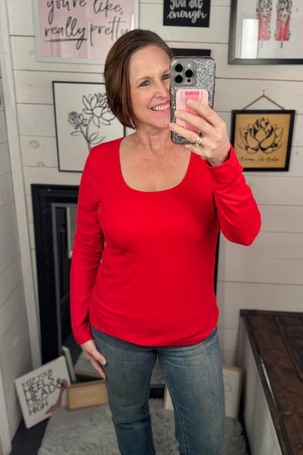 Vanessa Scoop Neck Top - Red