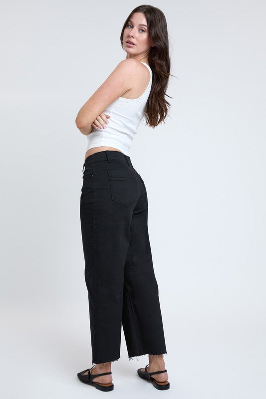 Lesli Cropped Wide Leg Jeans - Black