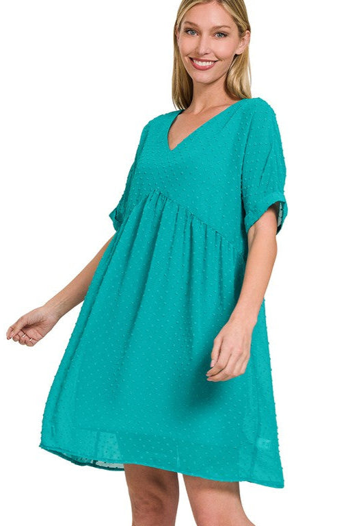 Sandy Swiss Dot Babydoll Dress - Teal