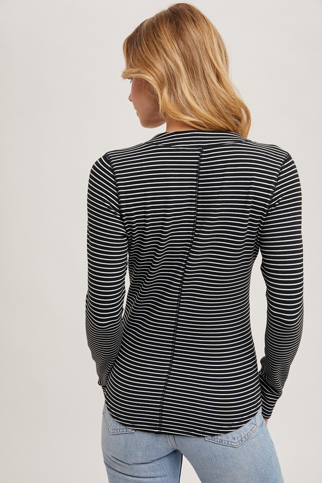 Striped Henley Snap Button Top