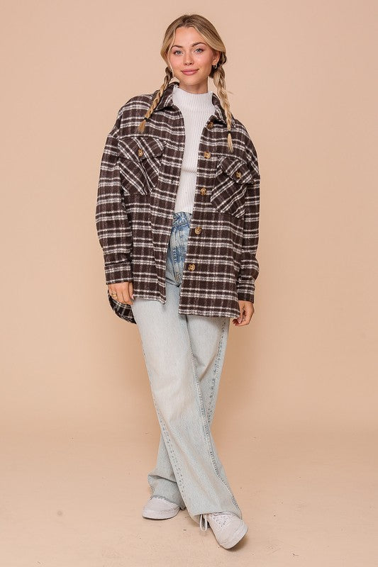 Carly Plaid Fleece Shacket - Black