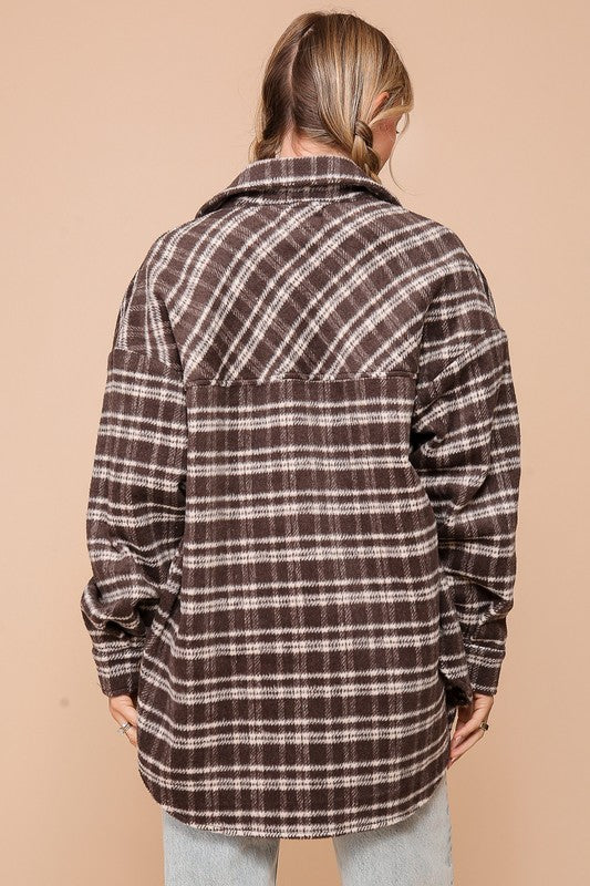 Carly Plaid Fleece Shacket - Black