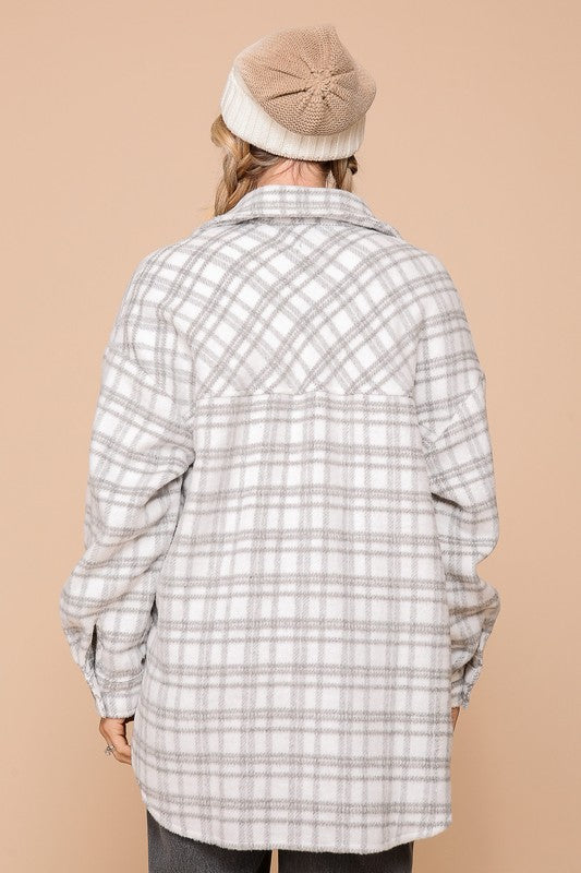 Carly Plaid Fleece Shacket - Gray