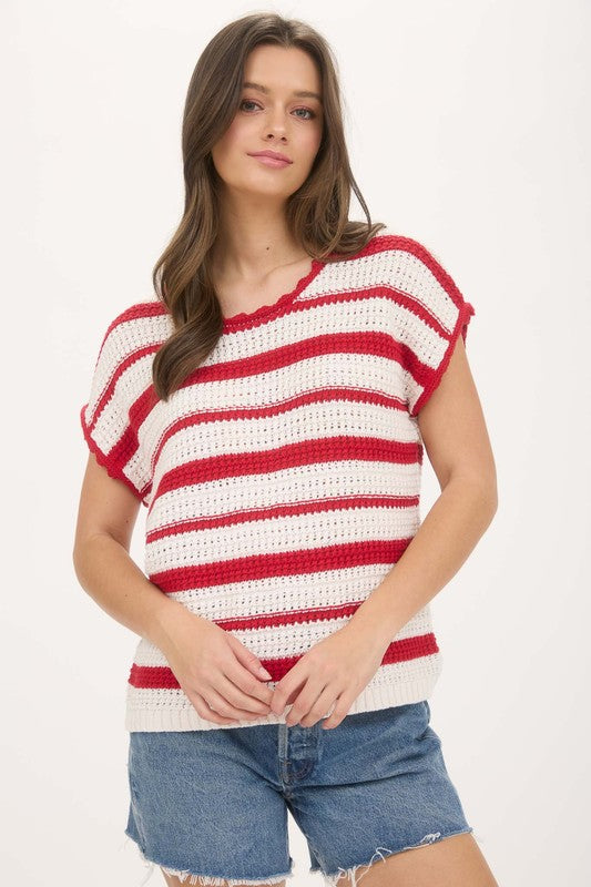 Monica Striped Crochet Sweater