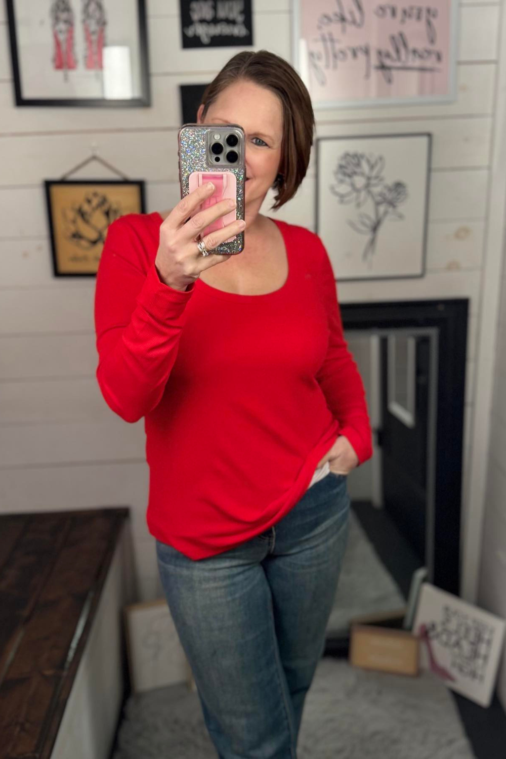 Vanessa Scoop Neck Top - Red