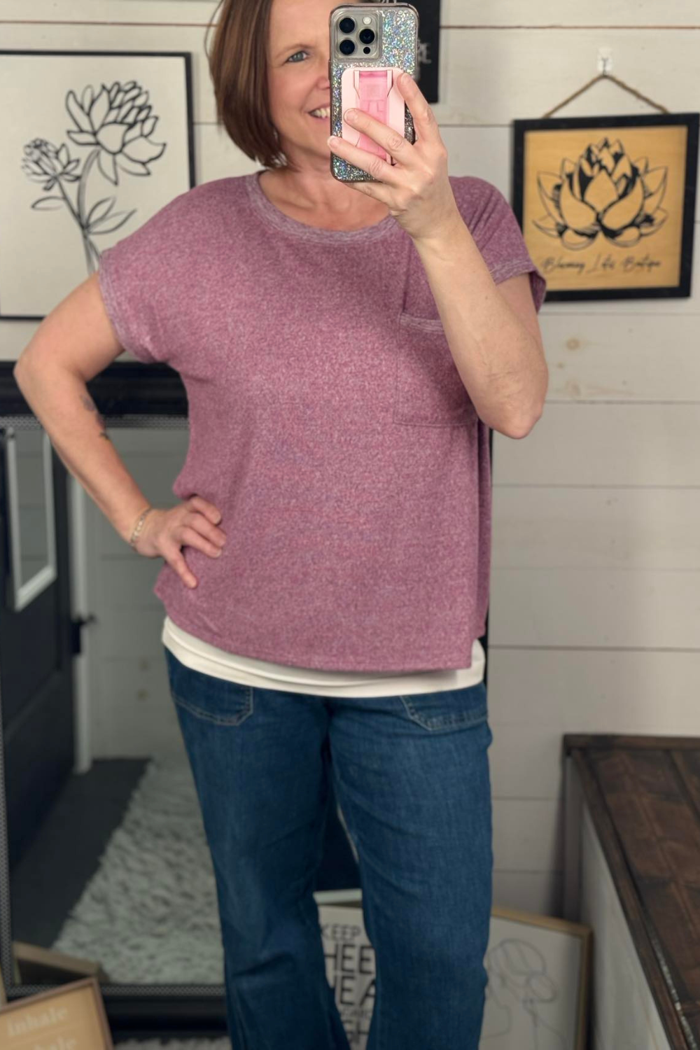 Eva Hacci Tee with Pocket - Light Plum
