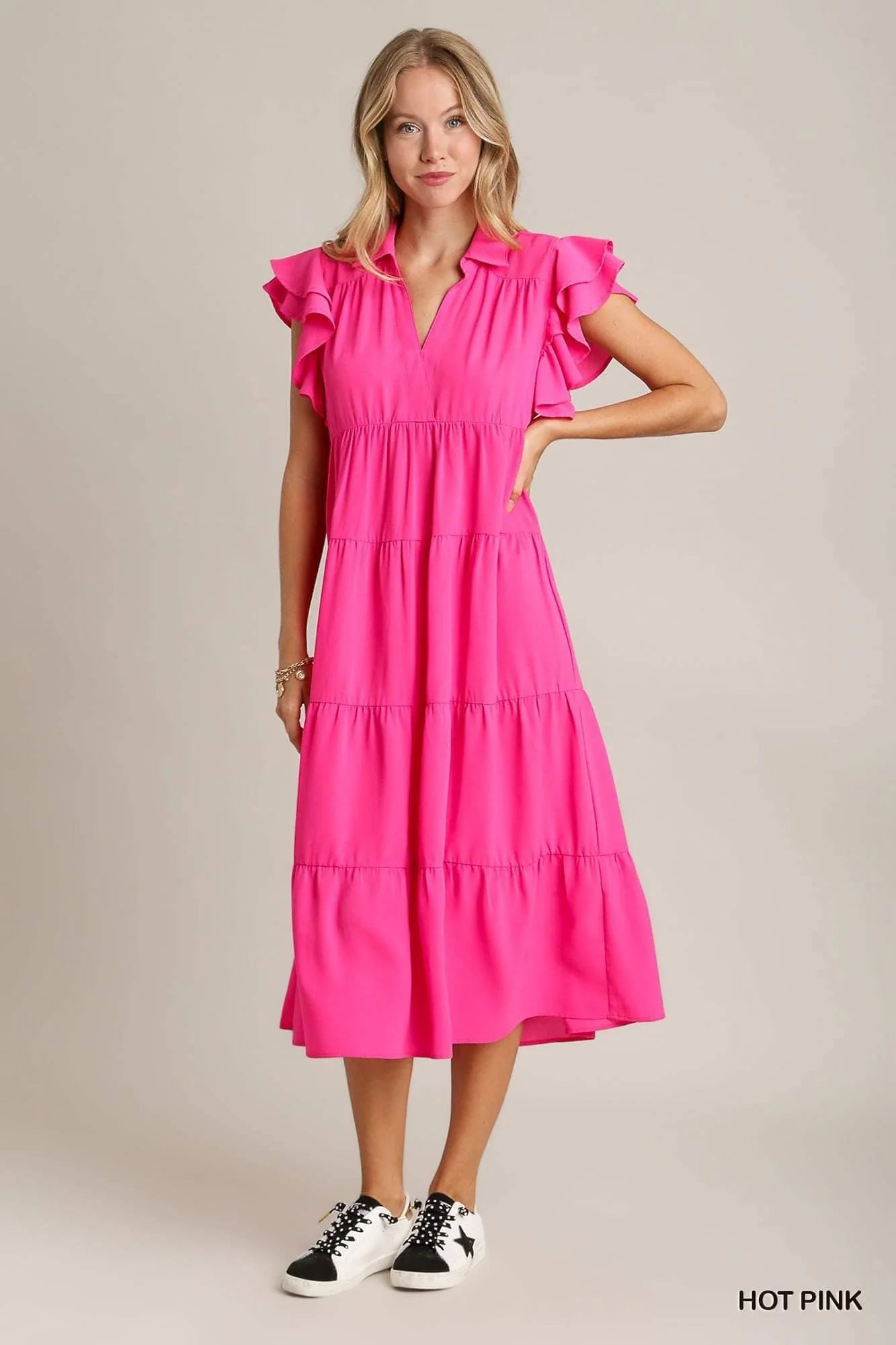 Collared Tiered Midi Dress
