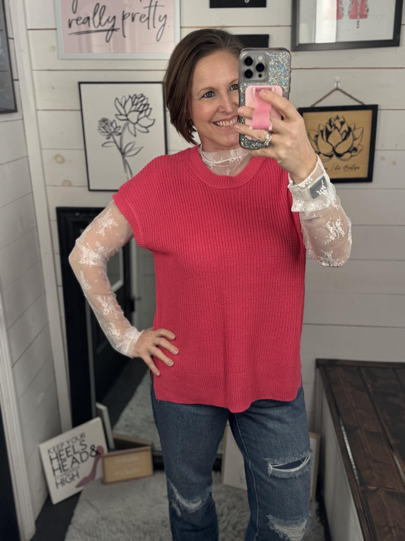Samantha Sweater Vest - Hot Pink