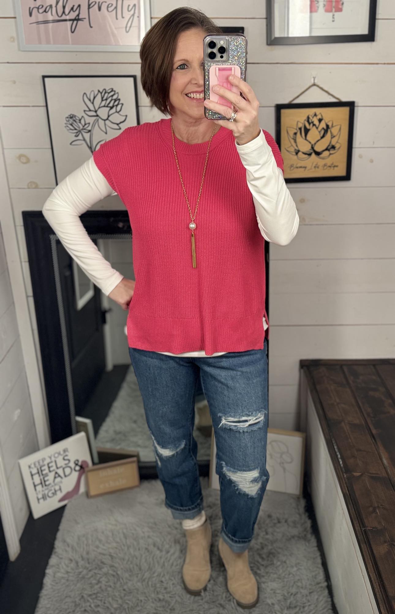 Samantha Sweater Vest - Hot Pink