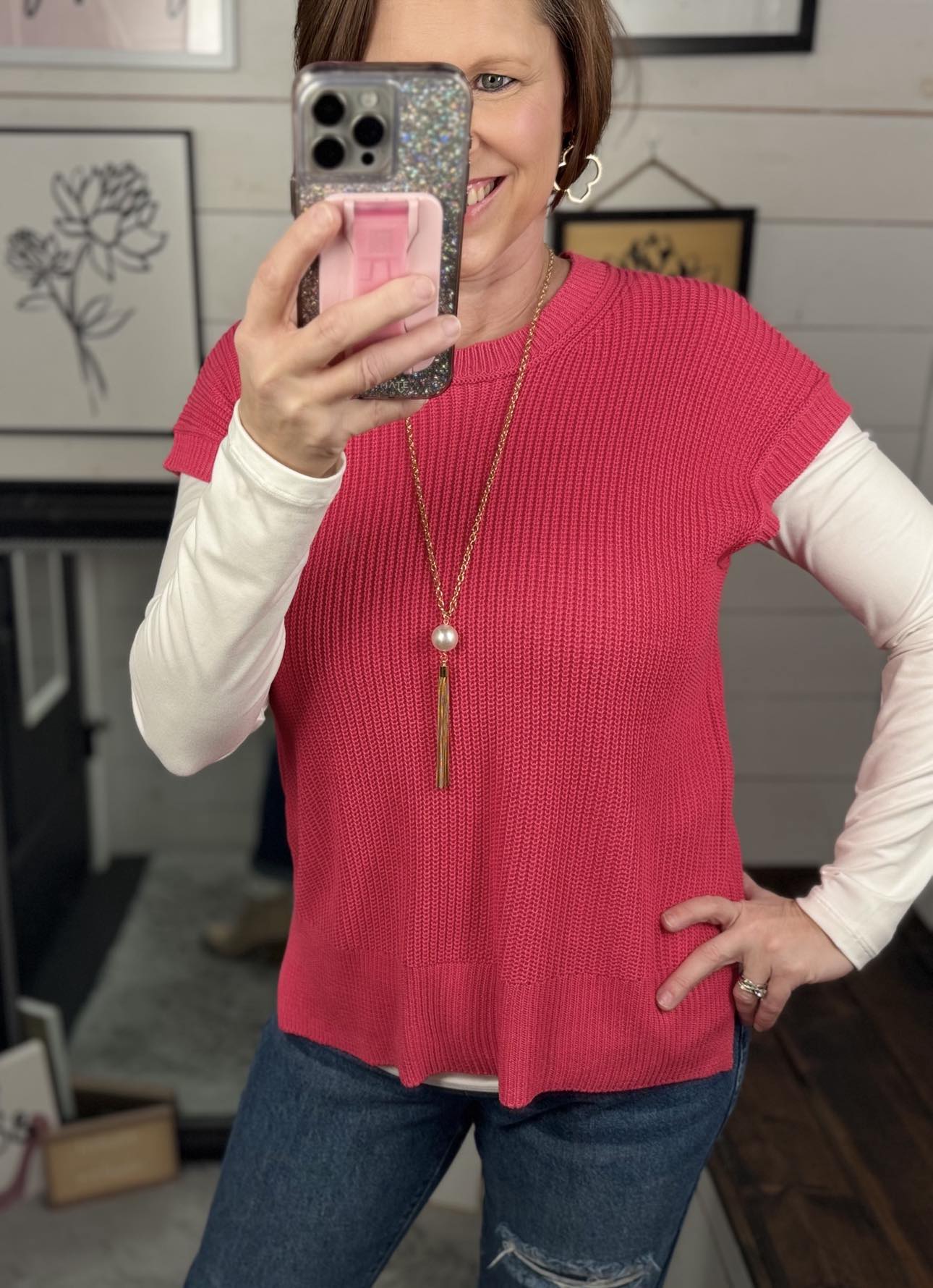Samantha Sweater Vest - Hot Pink