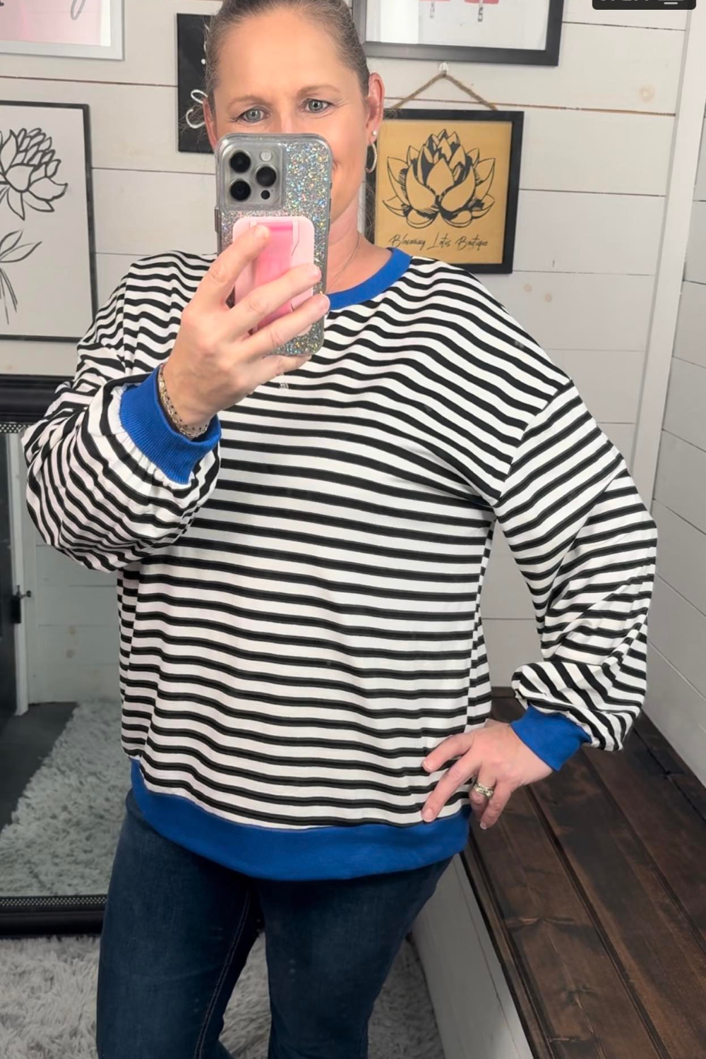 Contrast Trim Striped Sweatshirt
