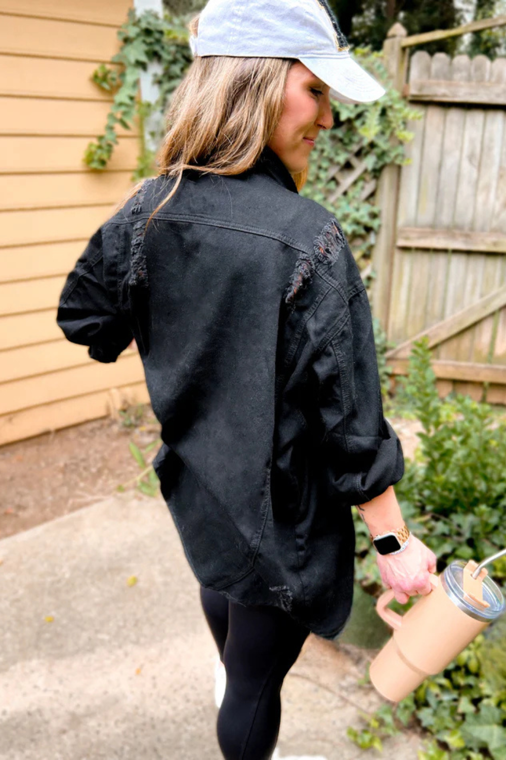 Delaney Distressed Denim Shacket - Black Denim