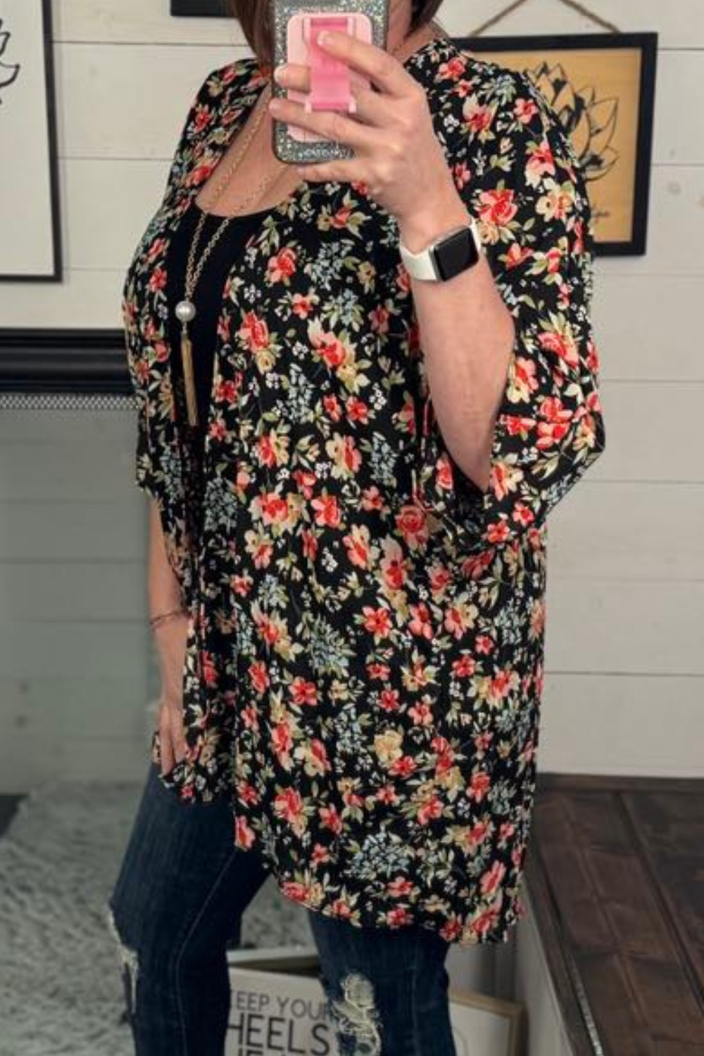 Jade Floral Kimono - Black