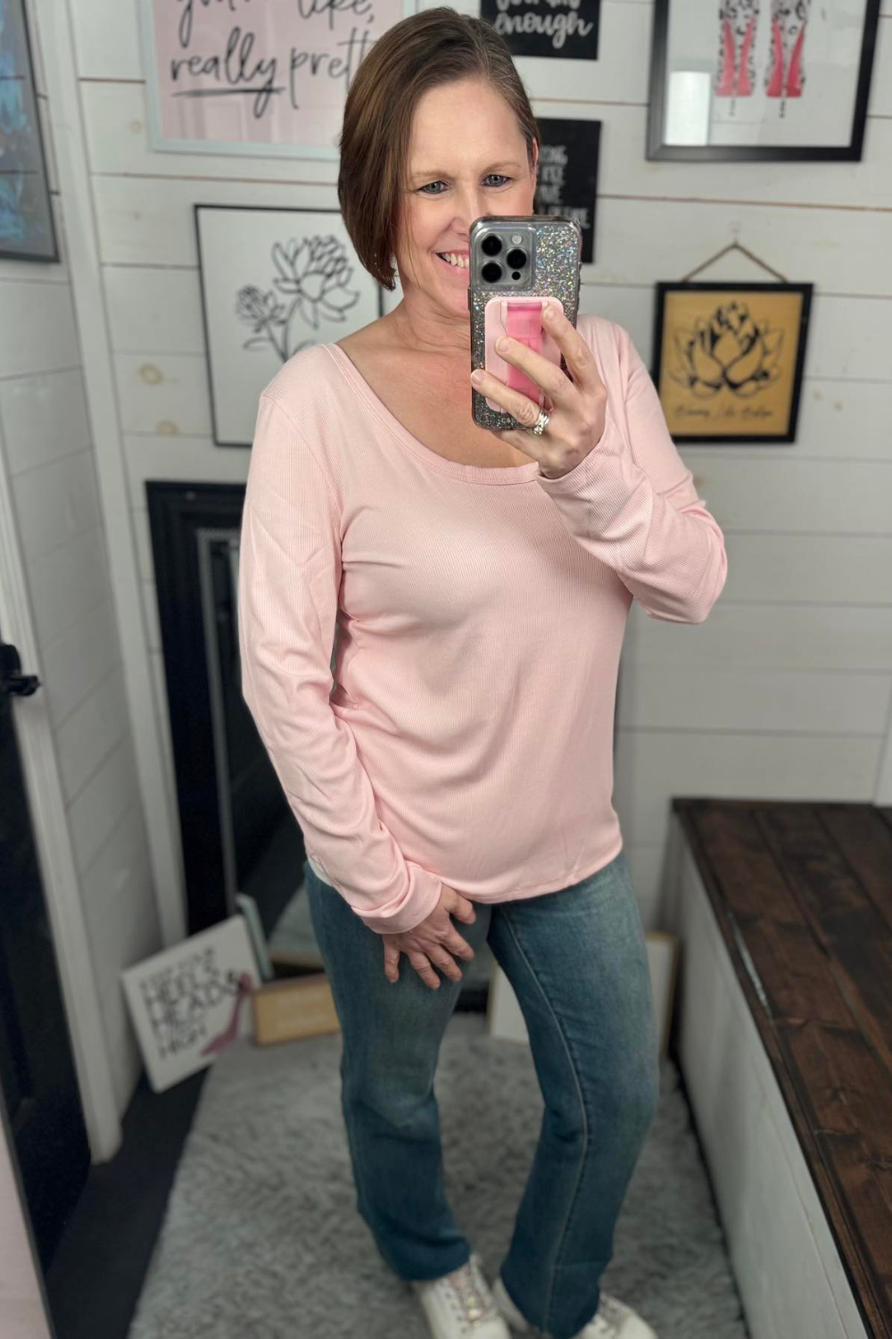 Vanessa Scoop Neck Top - Light Pink