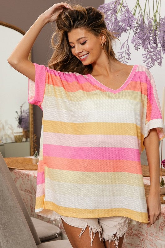 Bridget Multi Stripe Waffle Knit Top