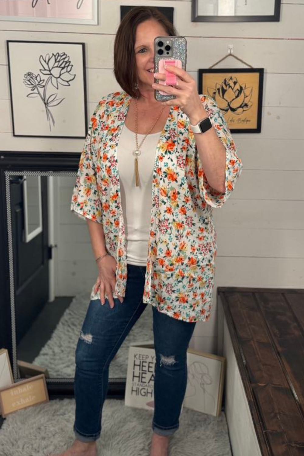 Jade Floral Kimono - Ivory