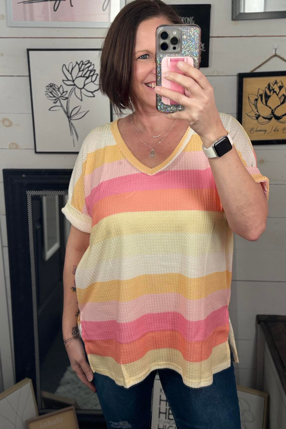 Bridget Multi Stripe Waffle Knit Top