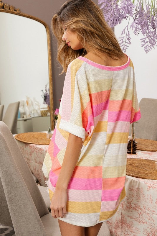 Bridget Multi Stripe Waffle Knit Top