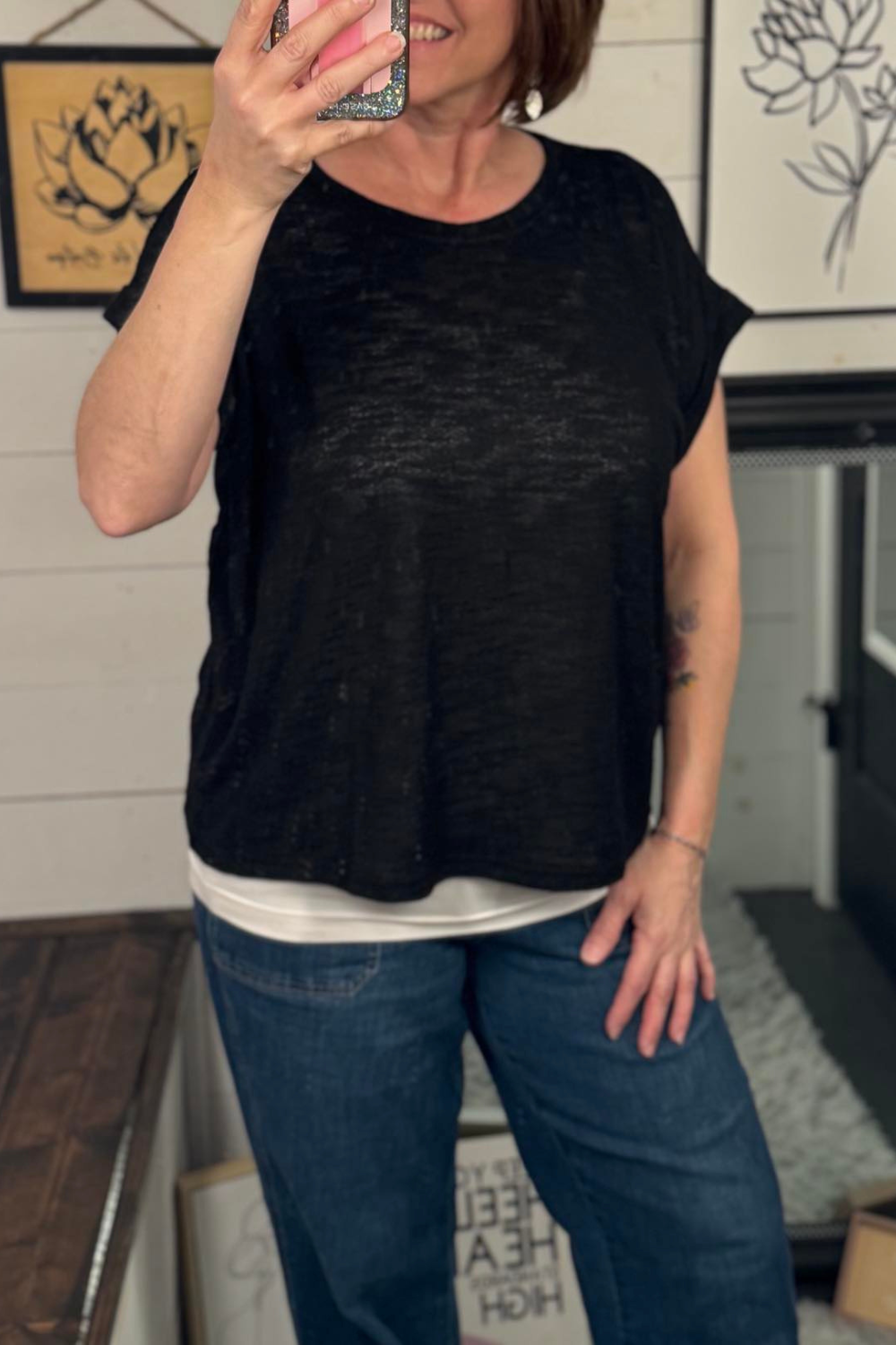 Alana Hacci Slub Tee - Black