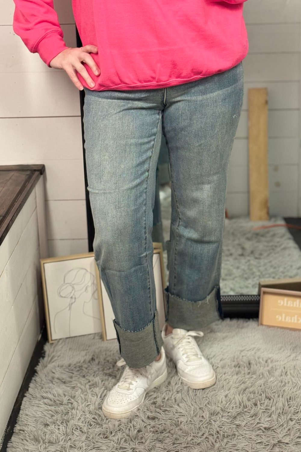 Dixie High Rise Mega Cuff Straight Jeans