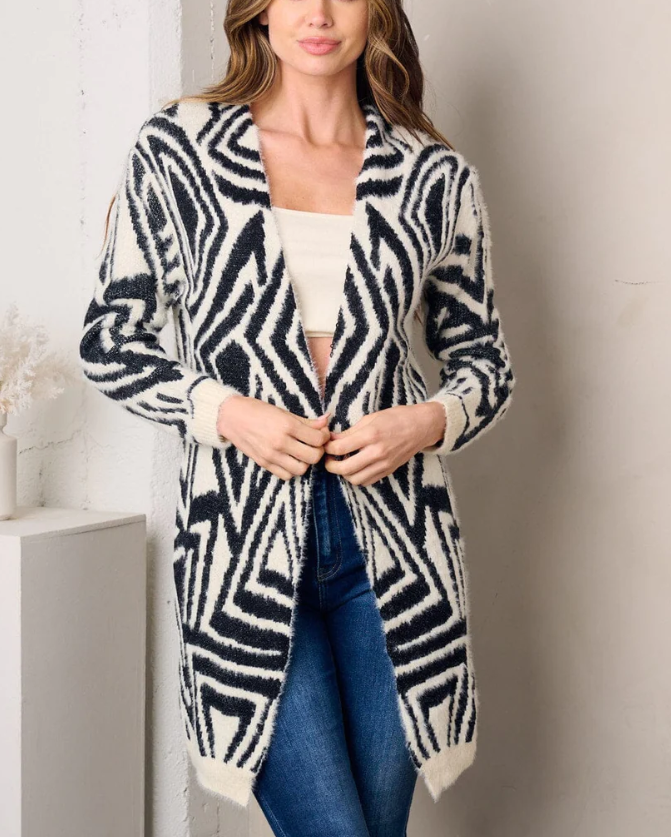 Zebra Print Fuzzy Cardigan