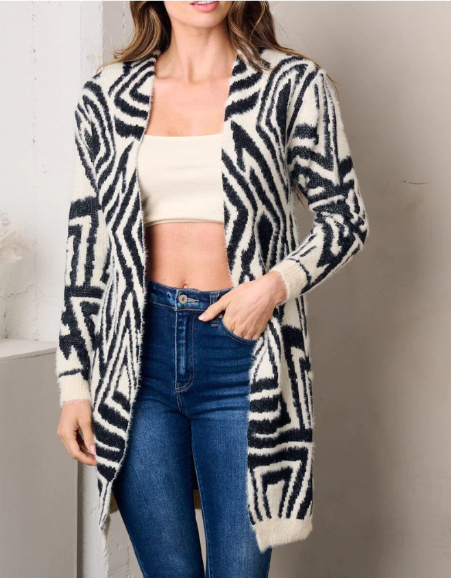 Zebra Print Fuzzy Cardigan