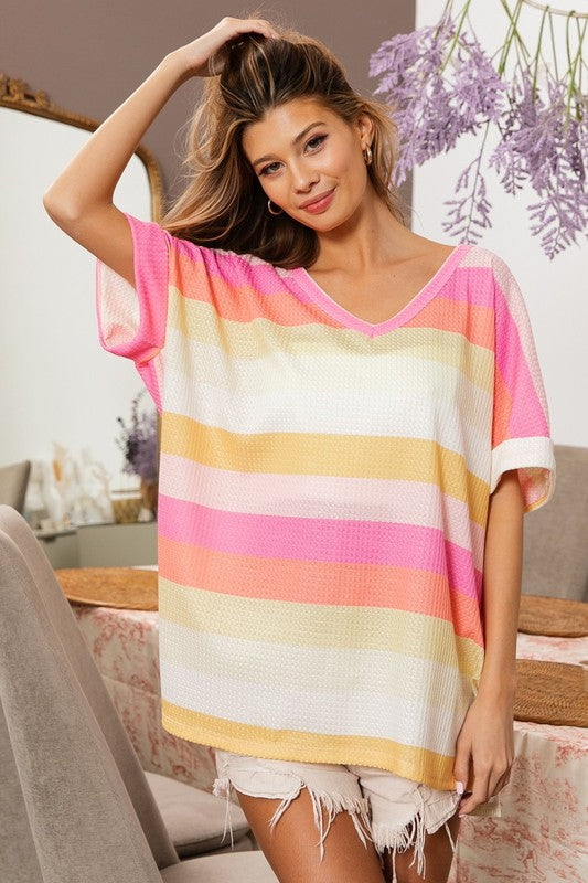 Bridget Multi Stripe Waffle Knit Top