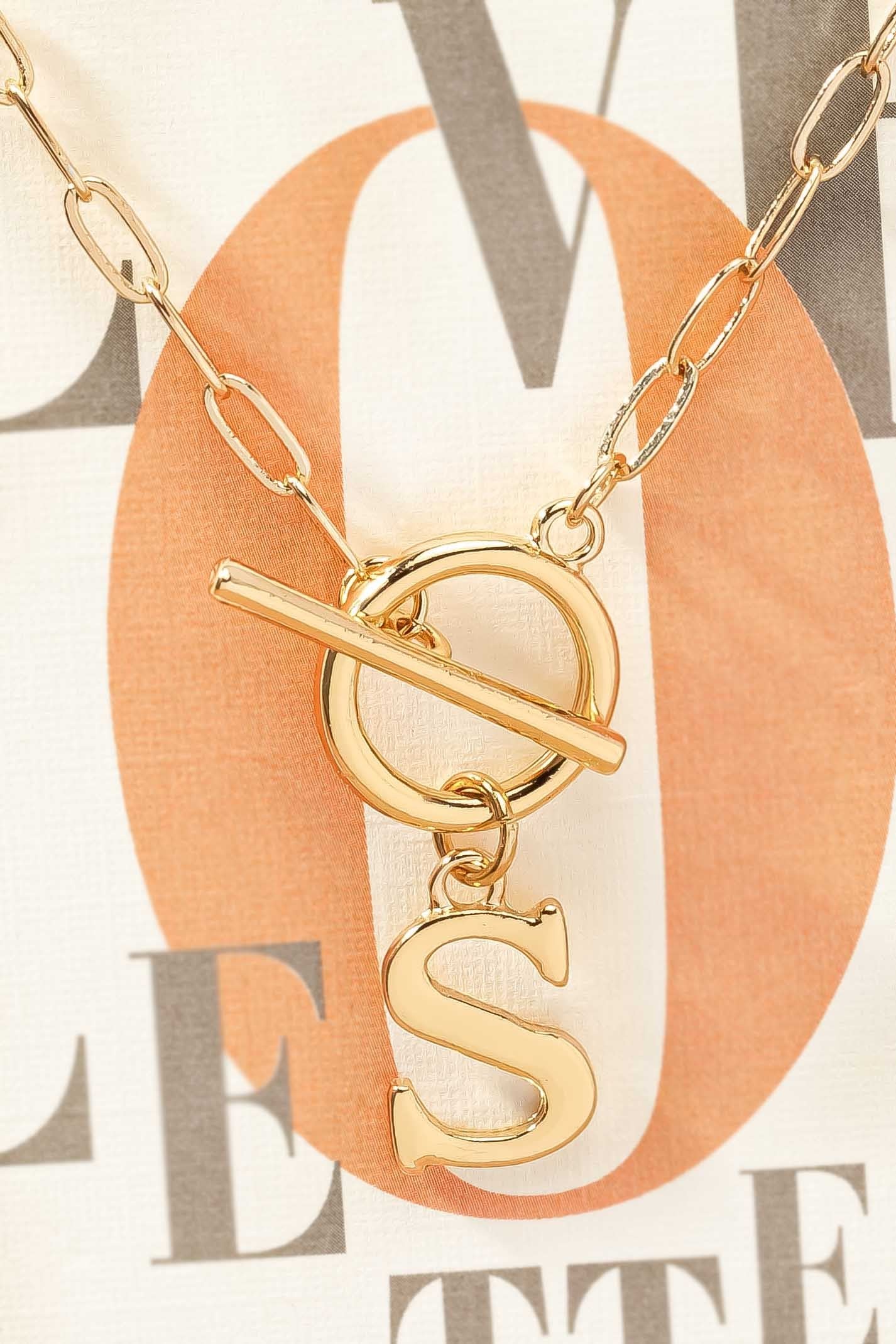 Toggle Closure Initial Pendant Necklace