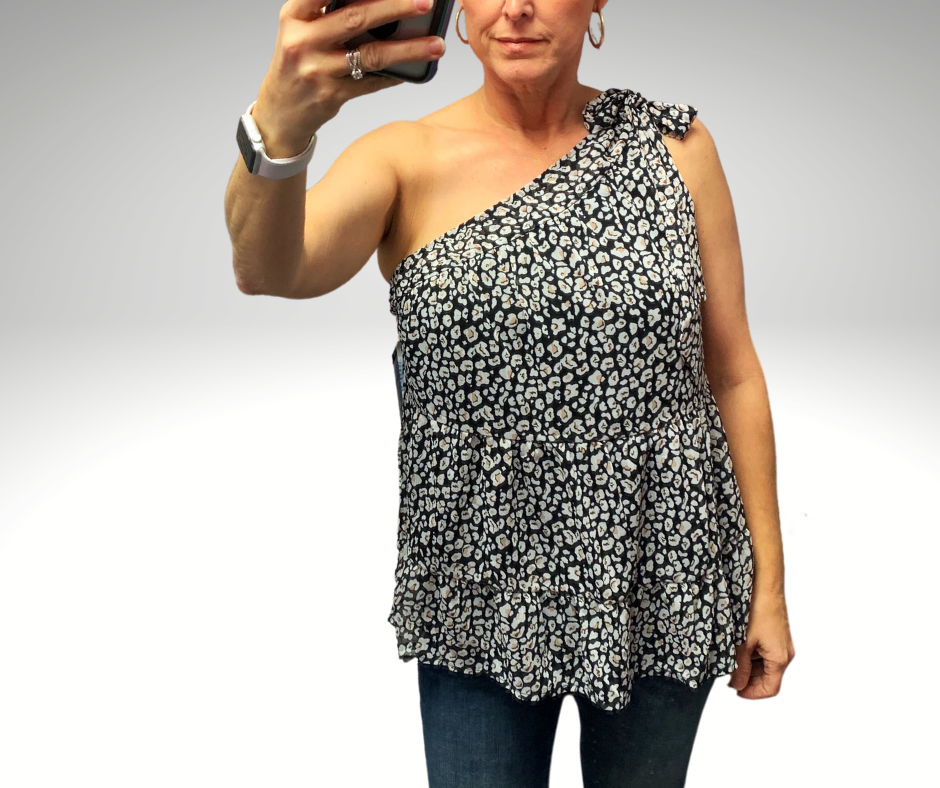 Leopard Print One Shoulder Tiered Blouse