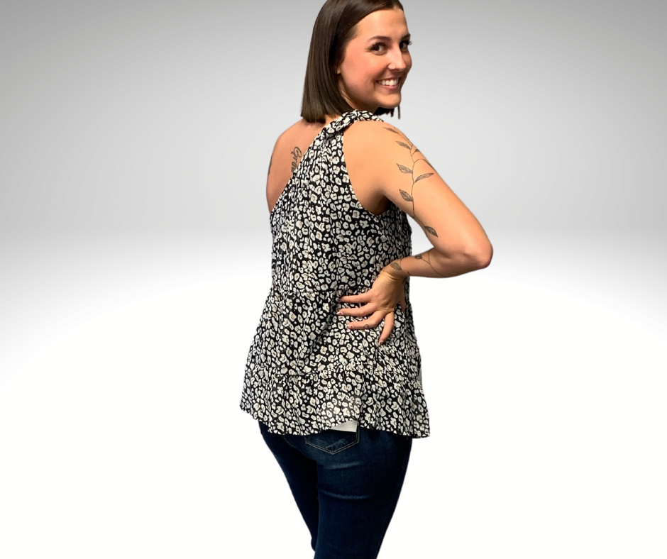 Leopard Print One Shoulder Tiered Blouse