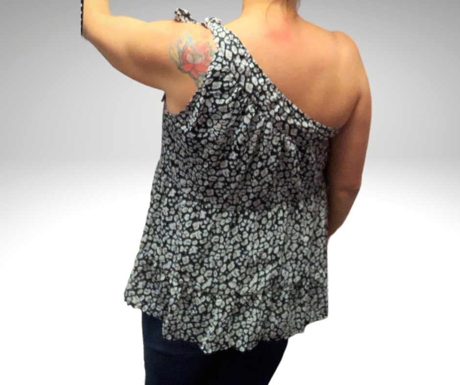 Leopard Print One Shoulder Tiered Blouse