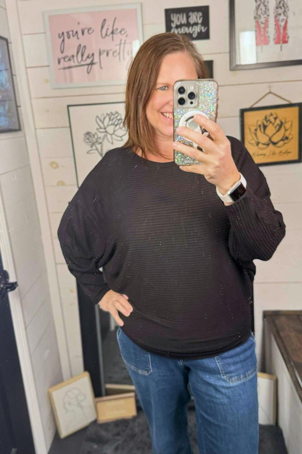 Suzanne Dolman Sleeve Ribbed Sweater - Black