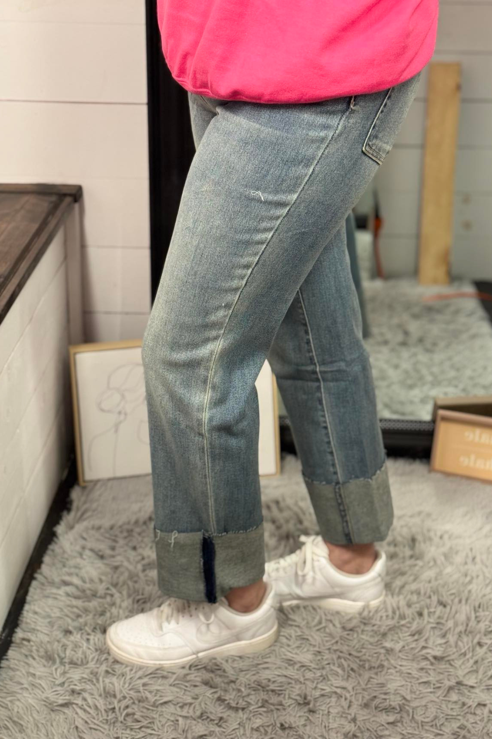 Dixie High Rise Mega Cuff Straight Jeans