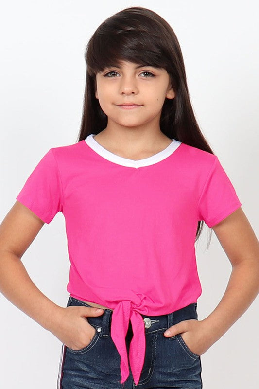 Harley VNeck Tee with Tie - Hot Pink