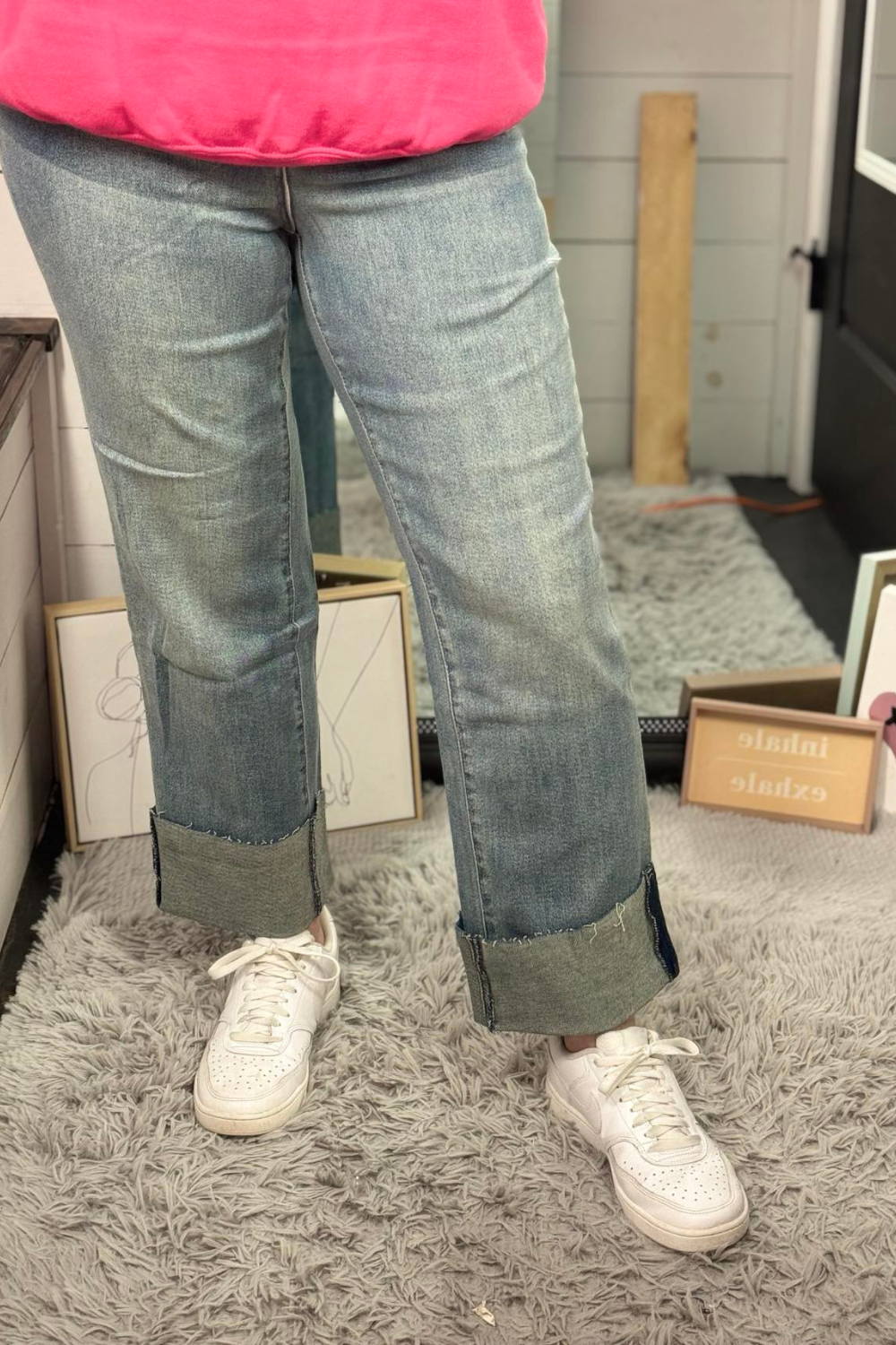 Dixie High Rise Mega Cuff Straight Jeans