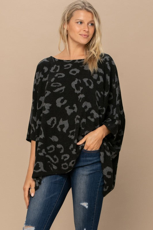 Adrianna Leopard Hacci Knit Poncho
