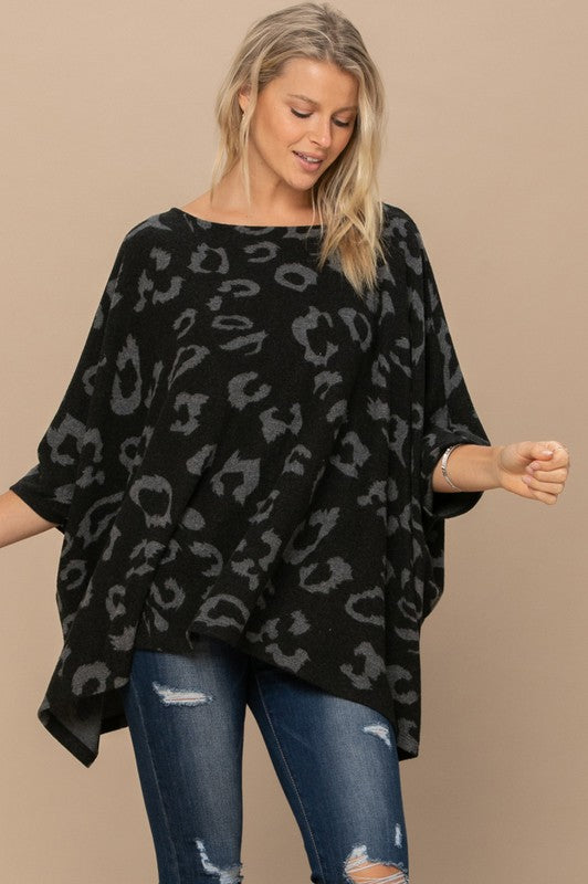 Adrianna Leopard Hacci Knit Poncho