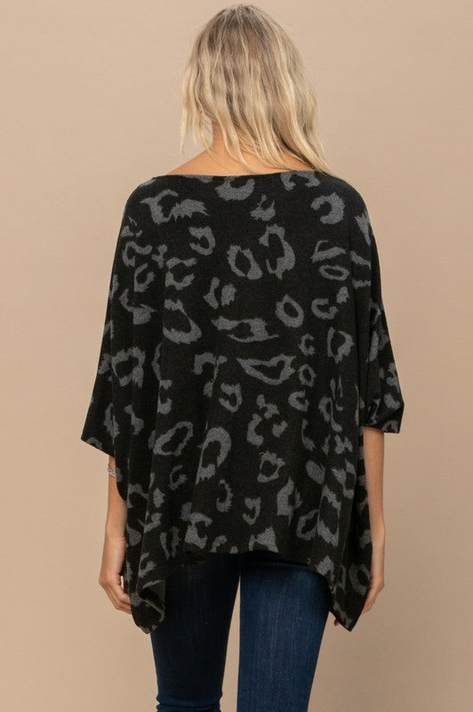 Adrianna Leopard Hacci Knit Poncho