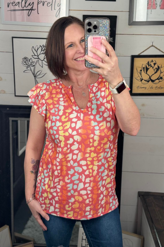 Gretchen Leopard Flutter Sleeve Top