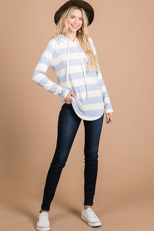 Cheri Striped Hooded Brushed Tee