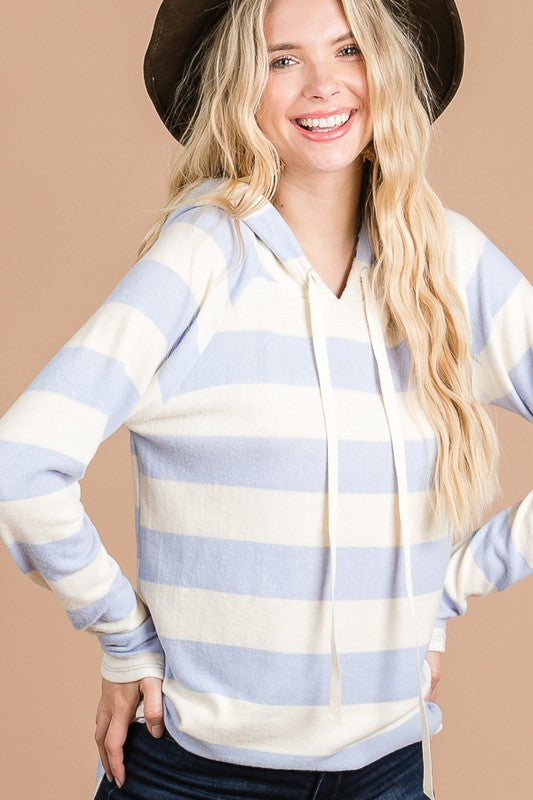 Cheri Striped Hooded Brushed Tee