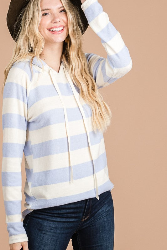 Cheri Striped Hooded Brushed Tee