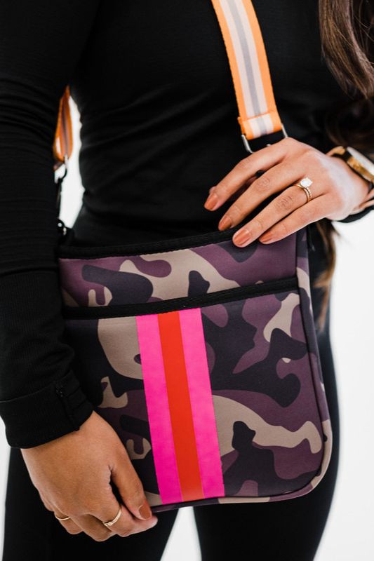 Katy Neoprene Crossbody Bag - Camo + Pink + Red