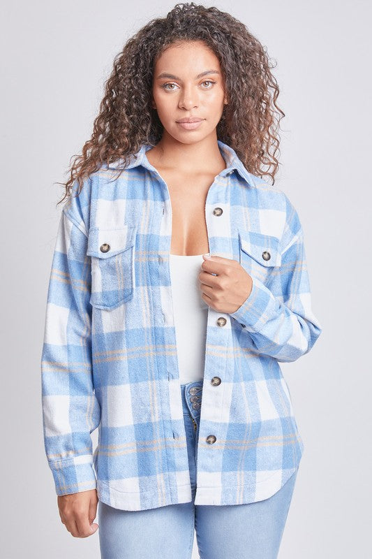 Plaid Shacket - Baby Blue