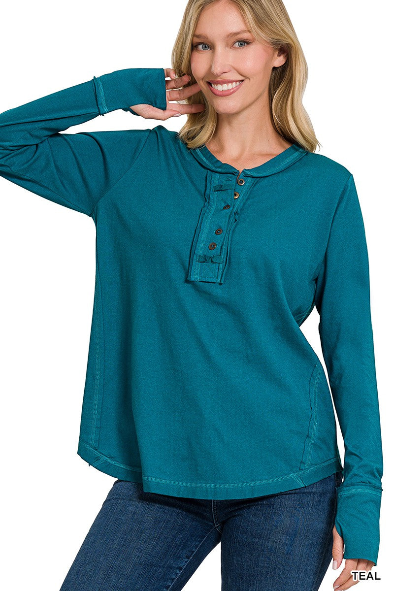 Thumbhole Henley Top - Teal